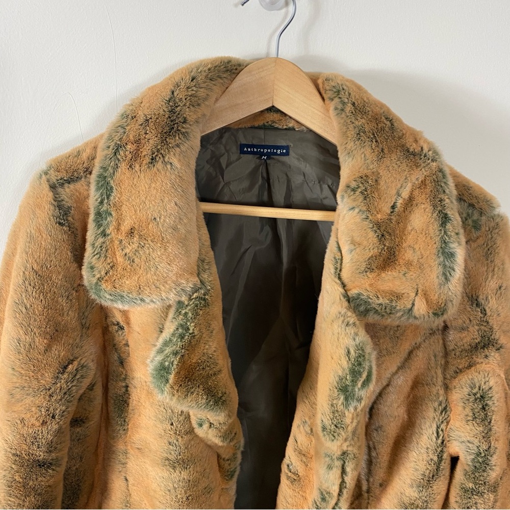 VINTAGE ANTHROPOLOGIE Oversized Faux Fur Coat Orange Brown with Gray hues - M - Picture 4 of 14